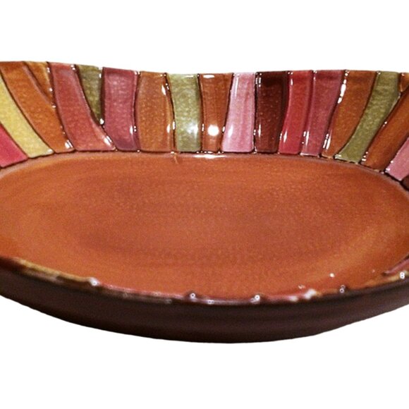 Pier 1 Wavy Stripe Serving Bowl, Hand Painted Bowl, Vintage Farmhouse Bowl - Picture 6 of 6